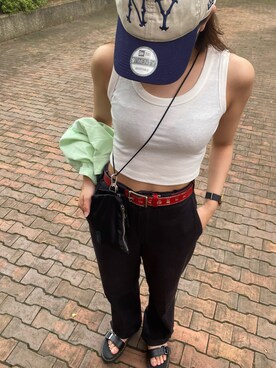 「Dr. Martens（ドクターマーチン）のアイテム（シューズ、ブラック系）」を使った、mn73さん（レディース・156cm）の夏コーディネート