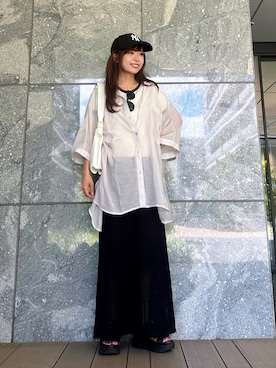 「reca（レカ）のドルマンシアーシャツ（シャツ/ブラウス）」を使った、Marielさん（レディース・149cm）の夏コーディネート
