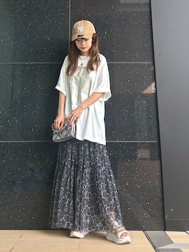 「tiptop（ティップトップ）の箔プリント半袖BIGTシャツ（Tシャツ/カットソー）」を使った、Marielさん（レディース・149cm）の夏コーディネート