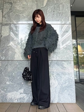「tiptop（ティップトップ）の【ZOZO限定アイテム】ウエスト紐付タックワイドパンツ（スラックス）」を使った、Marielさん（レディース・149cm）の秋コーディネート