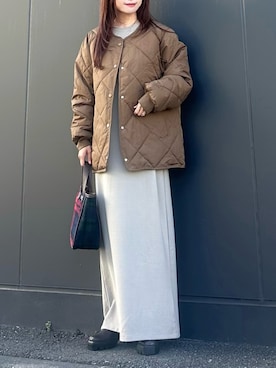 「アイテム（ノーカラージャケット）」を使った、Marielさん（レディース・149cm）の冬コーディネート