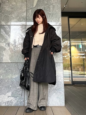 「VENCEEXCHANGE（ヴァンスエクスチェンジ）の中綿キルトフード付きコート（ダウンジャケット/コート）」を使った、Marielさん（レディース・149cm）の冬コーディネート