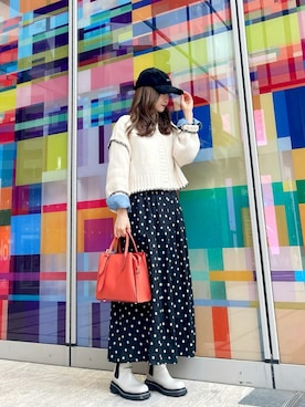 「アイテム（ブーツ、ホワイト系）」を使った、Marielさん（レディース・149cm）の冬コーディネート