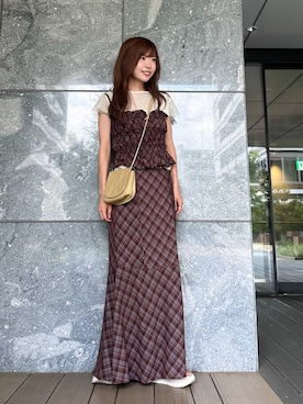 「tiptop（ティップトップ）の【セットアイテム】シャーリングビスチェ×スカートSET（ワンピース）」を使った、Marielさん（レディース・149cm）の夏コーディネート