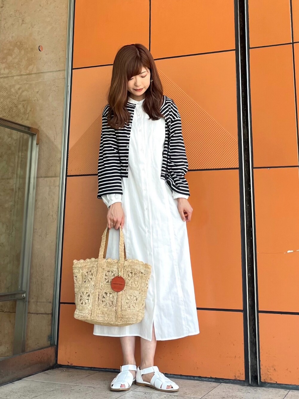 INDIVI★ニットベスト×シャツワンピース アンサンブル オフホワイト 新品 シャツワンピースニットベストアンサンブル[品番：IKAW0015644]｜ikka