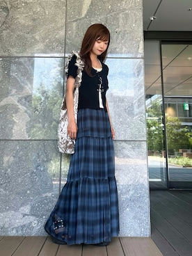 「tiptop（ティップトップ）の【アソート】ティアードロングスカート（スカート）」を使った、Marielさん（レディース・149cm）の夏コーディネート