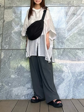「reca（レカ）のドルマンシアーシャツ（シャツ/ブラウス）」を使った、Marielさん（レディース・149cm）の夏コーディネート