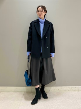 「レザースカート」｜「アイテム（ステンカラーコート）」を使った、mitsukiさん（レディース・161cm）の冬コーディネート