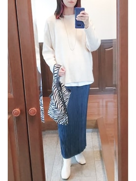 「ヤク風ニット」｜nonnnn131さん（レディース・160cm）の冬コーディネート