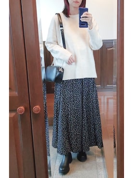 「ヤク風ニット」｜nonnnn131さん（レディース・160cm）の冬コーディネート