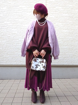 「ベロアスカート」｜「アイテム（ワンピース/ドレス）」を使った、ぷちぃく✼さん（レディース・152cm）の冬コーディネート