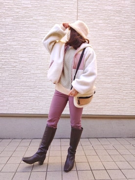 「rectangle（レクタングル）のアイテム（帽子）」を使った、ぷちぃく✼さん（レディース・152cm）の冬コーディネート