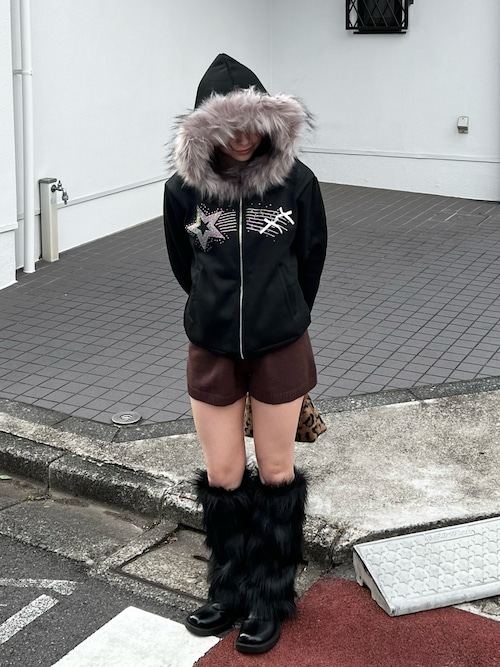 MEMECLE / メメクル 】ラメ ファー フードダブルジップパーカー