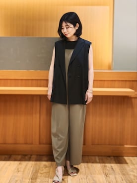 「ジレ」｜「アイテム（サロペット/オーバーオール）」を使った、YUKI5さん（レディース・159cm）の夏コーディネート