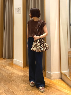 「ブラウンコーデ」｜「アイテム（パンツ）」を使った、森まどかさん（レディース・153cm）の夏コーディネート