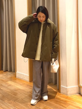 「アイテム（ダッフルコート）」を使った、森まどかさん（レディース・153cm）の冬コーディネート