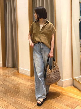 「アイテム（かごバッグ）」を使った、森まどかさん（骨格ナチュラル・レディース・153cm）の夏コーディネート