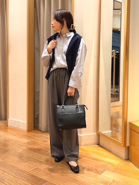 「fredy emue（フレディエミュ）のFR 2WAYシャツ（シャツ/ブラウス、ブルー系）」を使った、madokaさん（レディース・153cm）の秋コーディネート