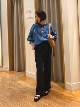 「デニムシャツ」｜森まどかさん（レディース・153cm）の夏コーディネート