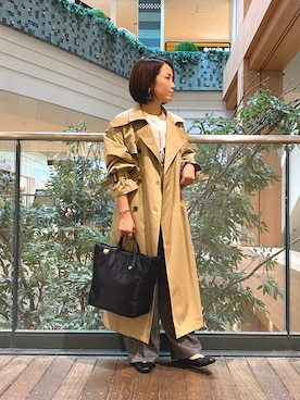 「ママファッション」｜「アイテム（トレンチコート）」を使った、森まどかさん（レディース・153cm）の秋コーディネート