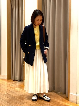 「ケーブルニット」｜「アイテム（ローファー）」を使った、森まどかさん（レディース・153cm）の春コーディネート