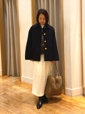 「アイテム（ダッフルコート）」を使った、森まどかさん（レディース・153cm）の冬コーディネート