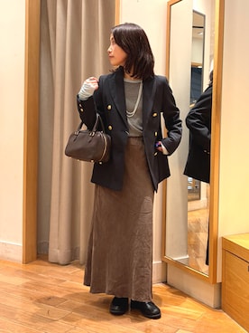 「fredy emue（フレディエミュ）のレイヤードスリーブロンTシャツ（Tシャツ/カットソー、グレー系）」を使った、madokaさん（レディース・153cm）の秋コーディネート