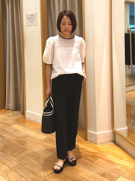 「アイテム（かごバッグ）」を使った、森まどかさん（骨格ナチュラル・レディース・153cm）の夏コーディネート