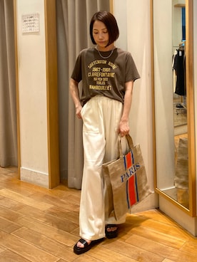 「アイテム（トートバッグ）」を使った、森まどかさん（レディース・153cm・40代）の夏コーディネート