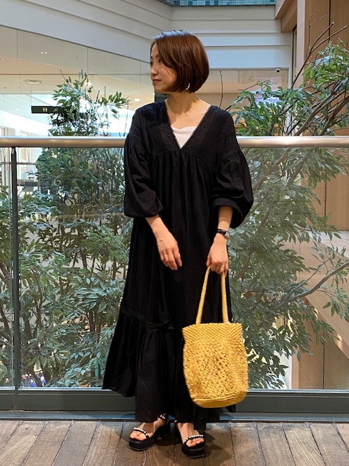 ボウタイプリーツジョーゼットワンピース/洗える(ワンピース