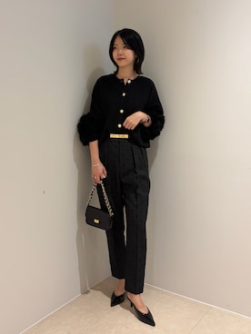 「NOLLEY’S（ノーリーズ）の【TORRAZZO DONNA/トラッゾドンナ】2WAY Rabbit Fur knit Top（カーディガン/ボレロ、ブラック系）」を使った、wataさん（レディース・164cm）の秋コーディネート