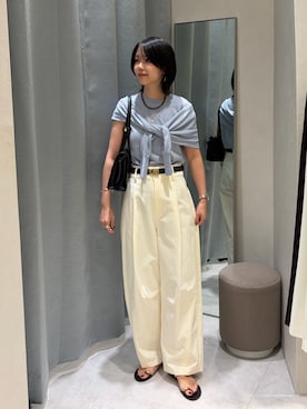 「NOLLEY’S Sophi（ノーリーズソフィ）のノースリーブハイネック＋ポンチョセット（ニット/セーター、ブルー系）」を使った、wataさん（レディース・164cm）の夏コーディネート