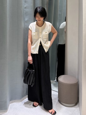 「NOLLEY’S Sophi（ノーリーズソフィ）のGIMAメッシュベスト（ベスト、ホワイト系）」を使った、wataさん（レディース・164cm）の夏コーディネート