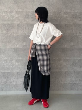 「クロップドトップス」｜「アイテム（シャツ/ブラウス）」を使った、wataさん（レディース・164cm）の夏コーディネート