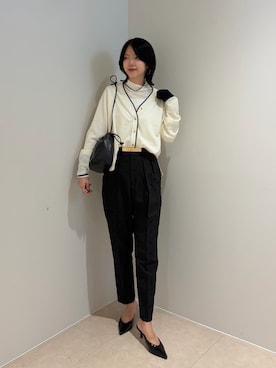 「NOLLEY’S（ノーリーズ）の【新色追加】《手洗い可能》18Ｇマレーハイネックプルオーバー（ニット/セーター、ホワイト系）」を使った、wataさん（レディース・164cm）の秋コーディネート