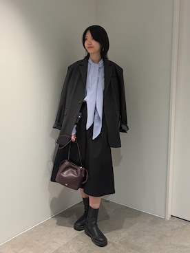 「NOLLEY’S（ノーリーズ）のキンチャクショルダー（ショルダーバッグ、ブラック系）」を使った、wataさん（レディース・164cm）の秋コーディネート