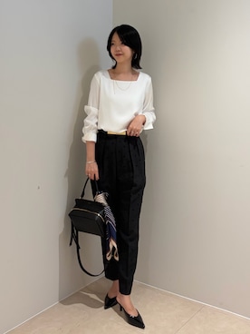 「NOLLEY’S（ノーリーズ）の【松葉(yuki_nol)別注】ヒネリスライドベルト20（ベルト、ブラック系）」を使った、wataさん（レディース・164cm）の秋コーディネート