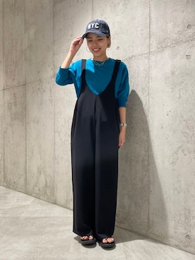 「FORK&SPOON」｜「アイテム（サロペット/オーバーオール）」を使った、カワノさん（レディース・161cm）の夏コーディネート