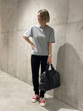 「URBAN RESEARCH（アーバンリサーチ）のレザーボストンバッグ（ボストンバッグ）」を使った、カワノさん（レディース・161cm）の夏コーディネート