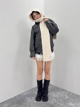 「アイテム（ライダースジャケット）」を使った、yumenoさん（レディース・168cm）の秋コーディネート