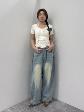 「3.3 Field Trip （3.3フィールドトリップ）の3.3 Field Trip／サイドタックデニム（デニムパンツ、ブルー系）」を使った、yumenoさん（レディース）の春コーディネート