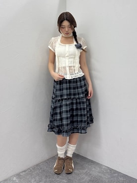「3.3 Field Trip （3.3フィールドトリップ）の3.3 Field Trip／ストール付きクルミボタンブラウス（シャツ/ブラウス、ホワイト系）」を使った、yumenoさん（レディース）の春コーディネート