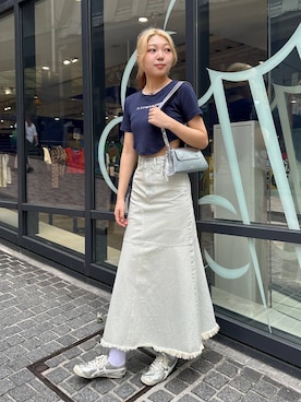 「アイテム（デニムスカート）」を使った、yumenoさん（レディース・168cm）の夏コーディネート