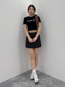 「3.3 Field Trip （3.3フィールドトリップ）の3.3 Field Trip／ストーンロゴミニＴ（Tシャツ/カットソー、ブラック系）」を使った、yumenoさん（レディース）の夏コーディネート