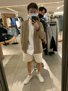 「ZARA（ザラ）のアイテム（ノーカラージャケット）」を使った、Kenny Sunさん（メンズ・168cm）の春コーディネート