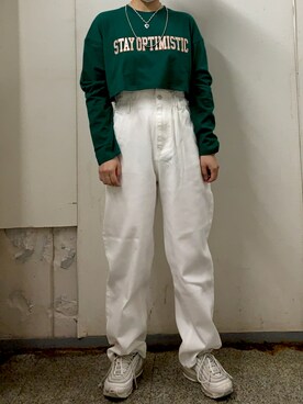 「SPINNS（スピンズ）のロゴ刺繍 ショート丈長袖Tシャツ（Tシャツ/カットソー）」を使った、あんみさん（レディース・156cm）の夏コーディネート