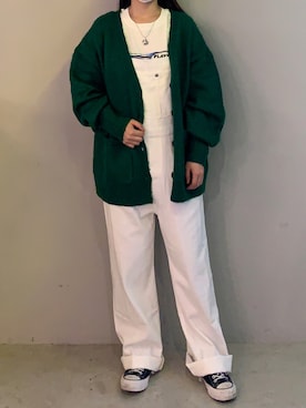 「SPINNS（スピンズ）のアイテム（サロペット/オーバーオール）」を使った、あんみさん（レディース・156cm）の秋コーディネート