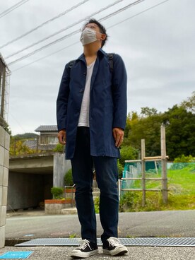 ステンカラーコート ブルー系 を使ったメンズ人気ファッションコーディネート Wear