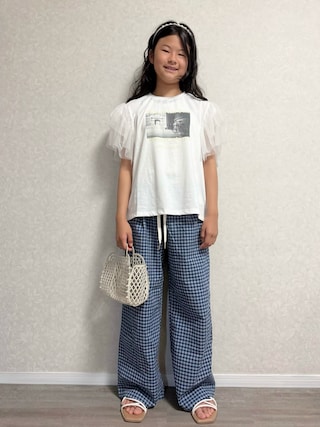 「GLOBAL WORK(グローバルワーク)の袖シアーフォトT半袖/680412(Tシャツ/カットソー)」を使った、lenlen_rinrinさん(キッズ・110cm)の夏コーディネート