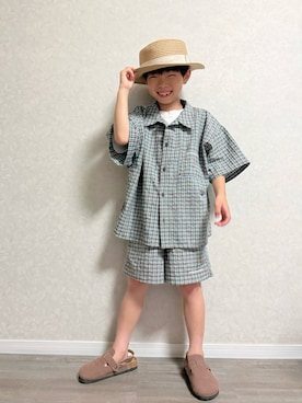 「LOWRYS FARM（ローリーズファーム）のＭＡＲＫＥＴプリントＴ　 666387（Tシャツ/カットソー、ホワイト系）」を使った、lenlen_rinrinさん（キッズ・110cm）の夏コーディネート